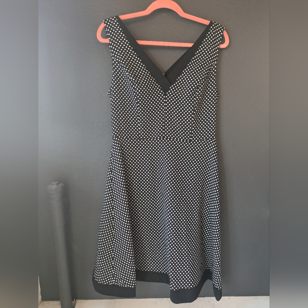Donna Karan Black and White Polka Dot Dress, Sz 10